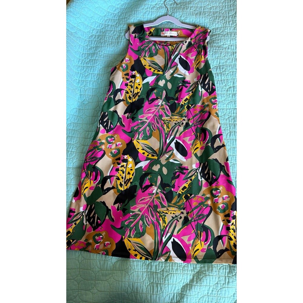 Jude Connally Tropical Print Sleeveless A-Line Dress Pink Green S